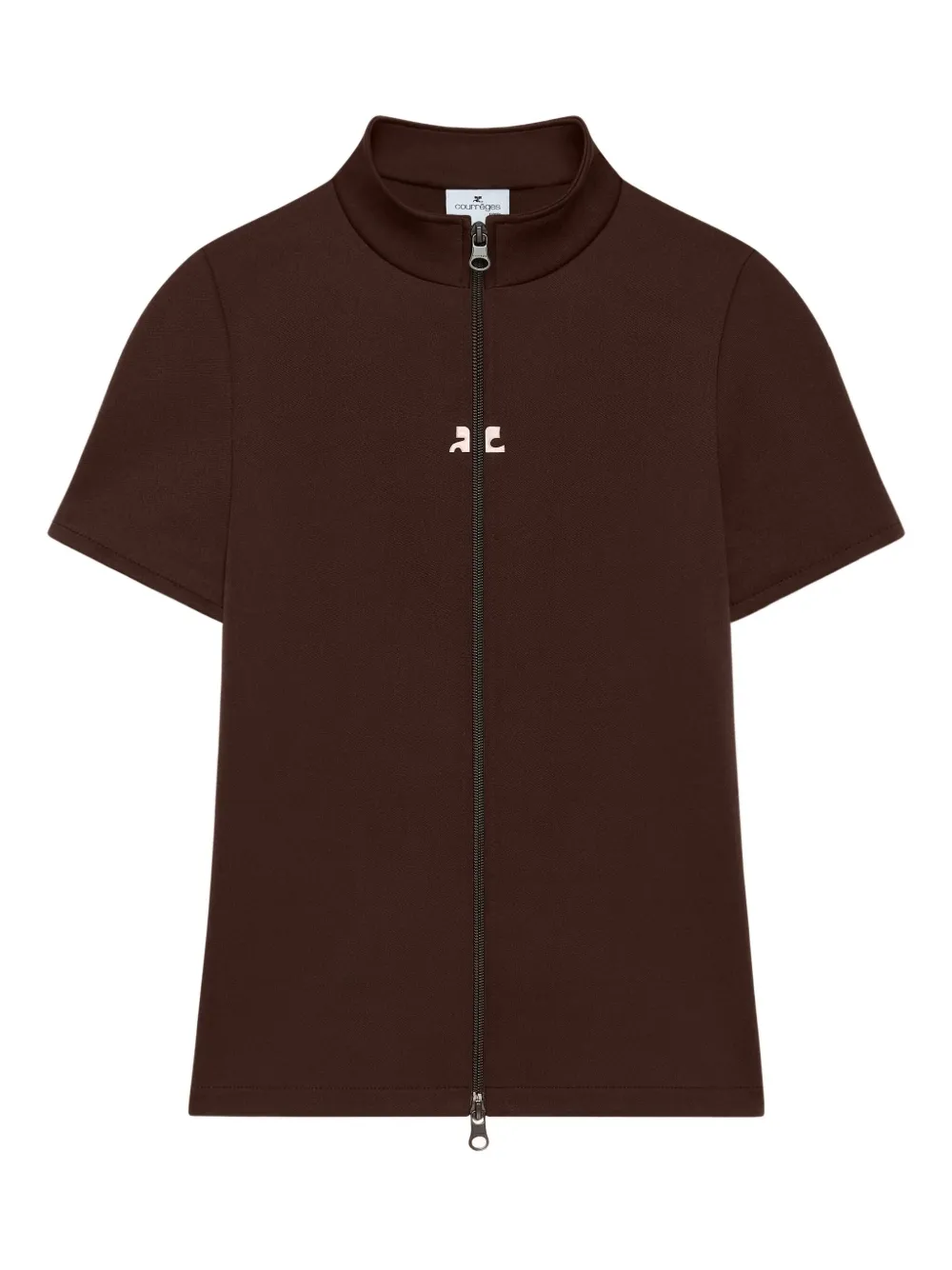 Courrèges Zip-up Collared T-shirt In Brown