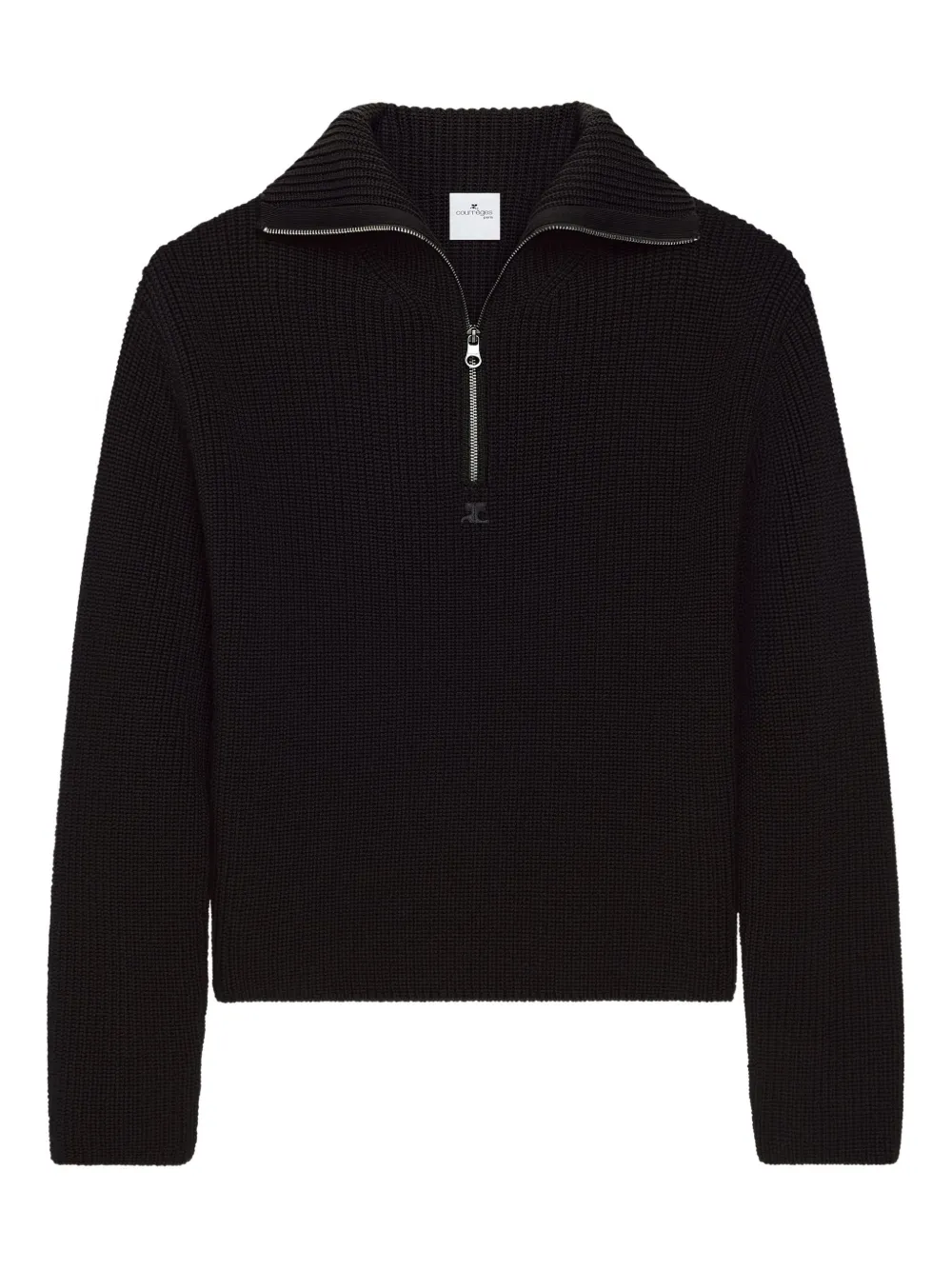 Courrèges zip-neck ribbed-knit sweater Zwart
