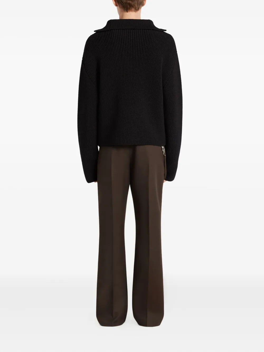 Courrèges zip-neck ribbed-knit sweater Zwart
