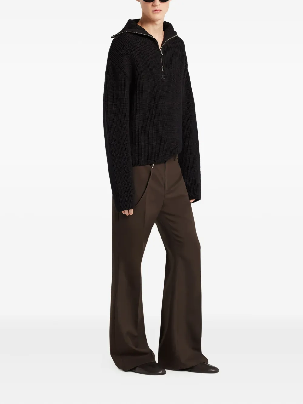 Courrèges zip-neck ribbed-knit sweater Zwart