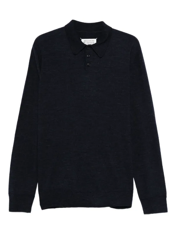Maison Margiela エルボーパッチ ウール ポロシャツ | ブルー 