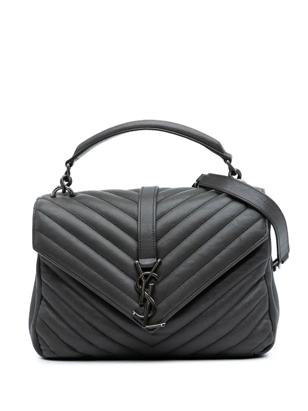 Saint Laurent Pre-Owned bolsa satchel College mediana con chevron y monograma en piel de oveja 2015 | gris | Image 1