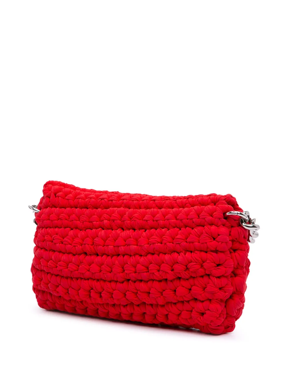 Pre-owned Chanel 2014 Neoprene Fancy Crochet Flap Shoulder Bag In Red