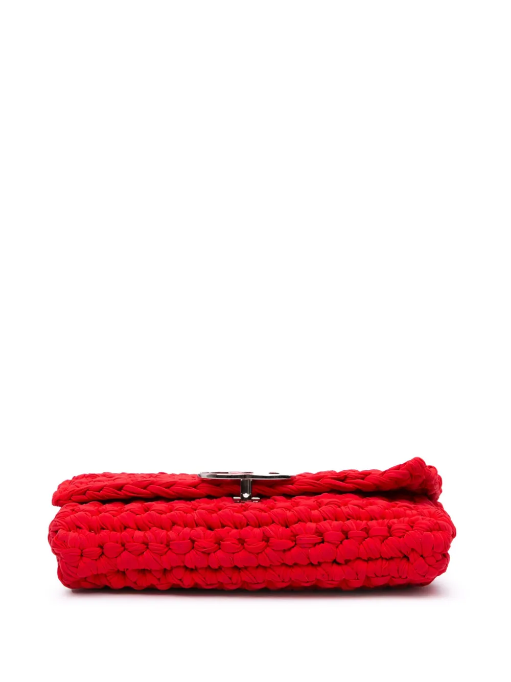 Pre-owned Chanel 2014 Neoprene Fancy Crochet Flap Shoulder Bag In Red