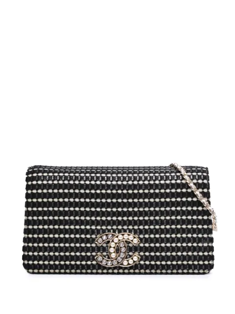 CHANEL Pre-Owned Borsa a tracolla CC Crystal Pearl in pelle di agnello bicolore intrecciata con battente 2014-2015