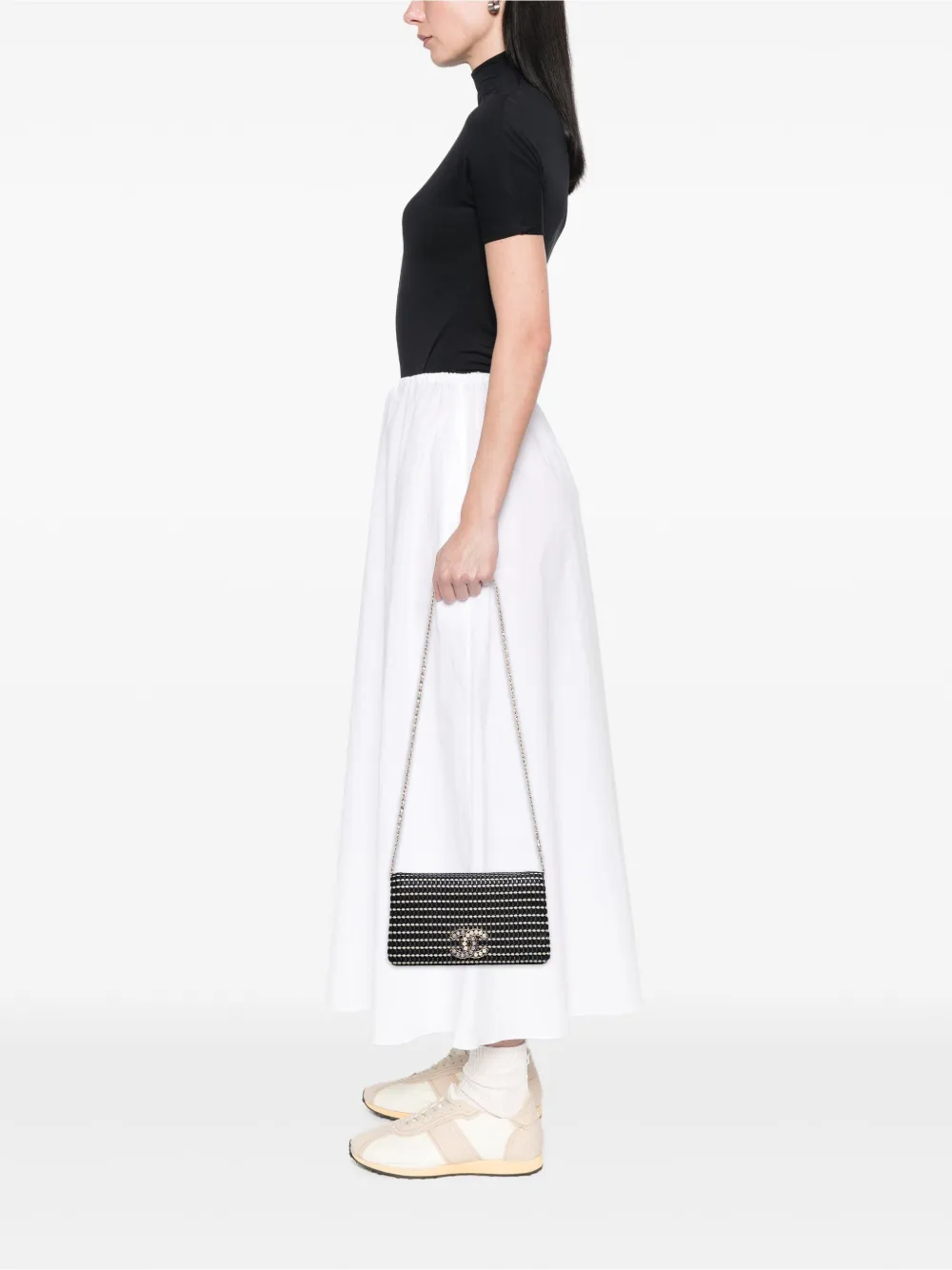 CHANEL Pre-Owned 2014-2015 CC Bicolor Woven Lambskin Crystal Pearl Flap crossbody bag | Pre-Owned | Image 2