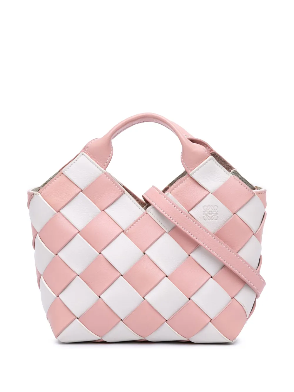 2018 Mini Woven Calfskin Gingham Basket Bag satchel