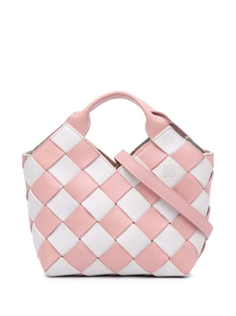 Loewe Pre-Owned 2018 Mini Woven Calfskin Gingham Basket Bag satchel