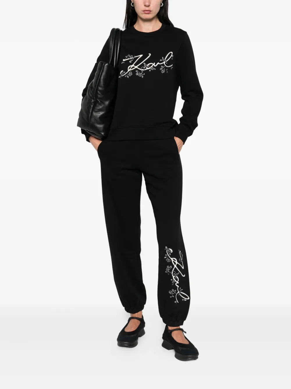 Karl Lagerfeld floral-embroidered sweatshirt Zwart