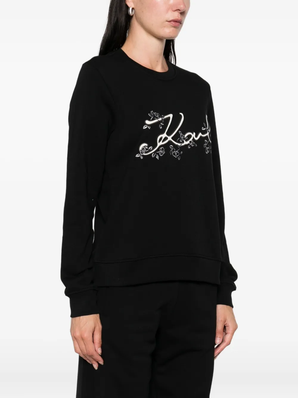 Karl Lagerfeld floral-embroidered sweatshirt Zwart
