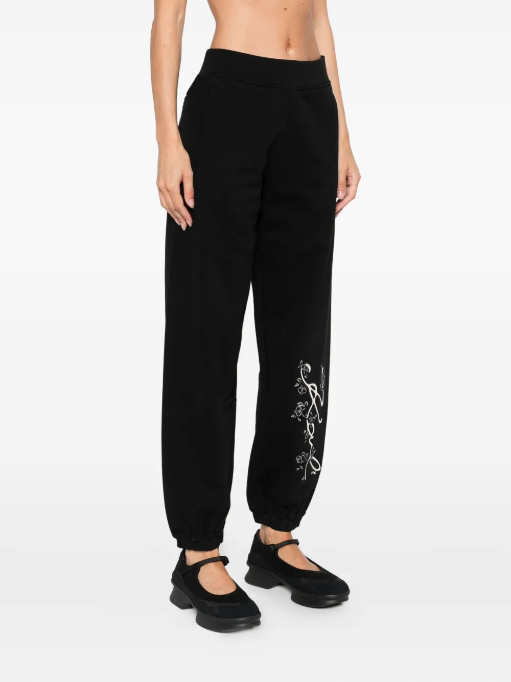 Karl Lagerfeld floral-embroidered sweatpants Zwart