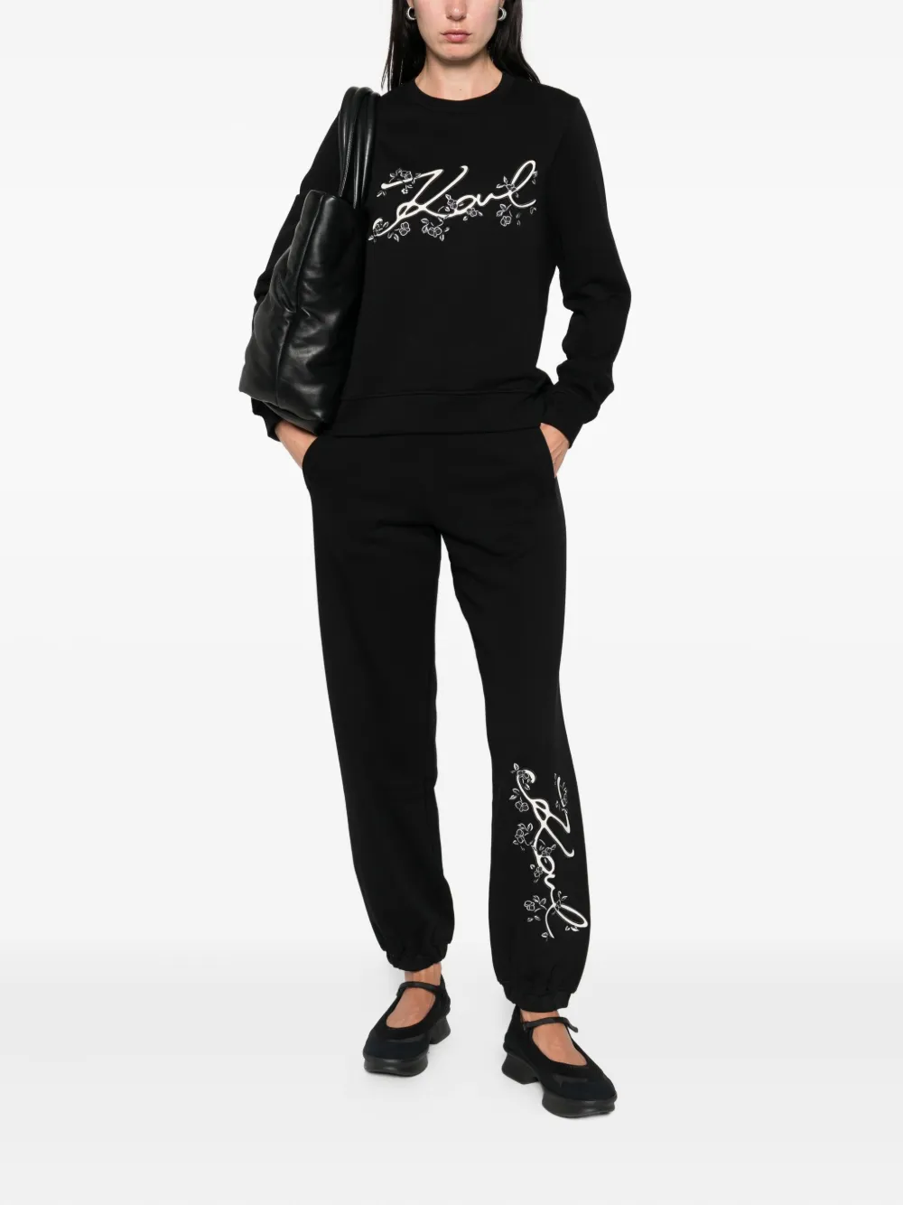Karl Lagerfeld floral-embroidered sweatpants Zwart