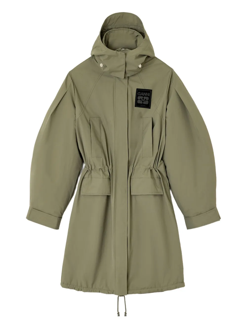 Ganni Military Green Nylon Down Jacket In Green