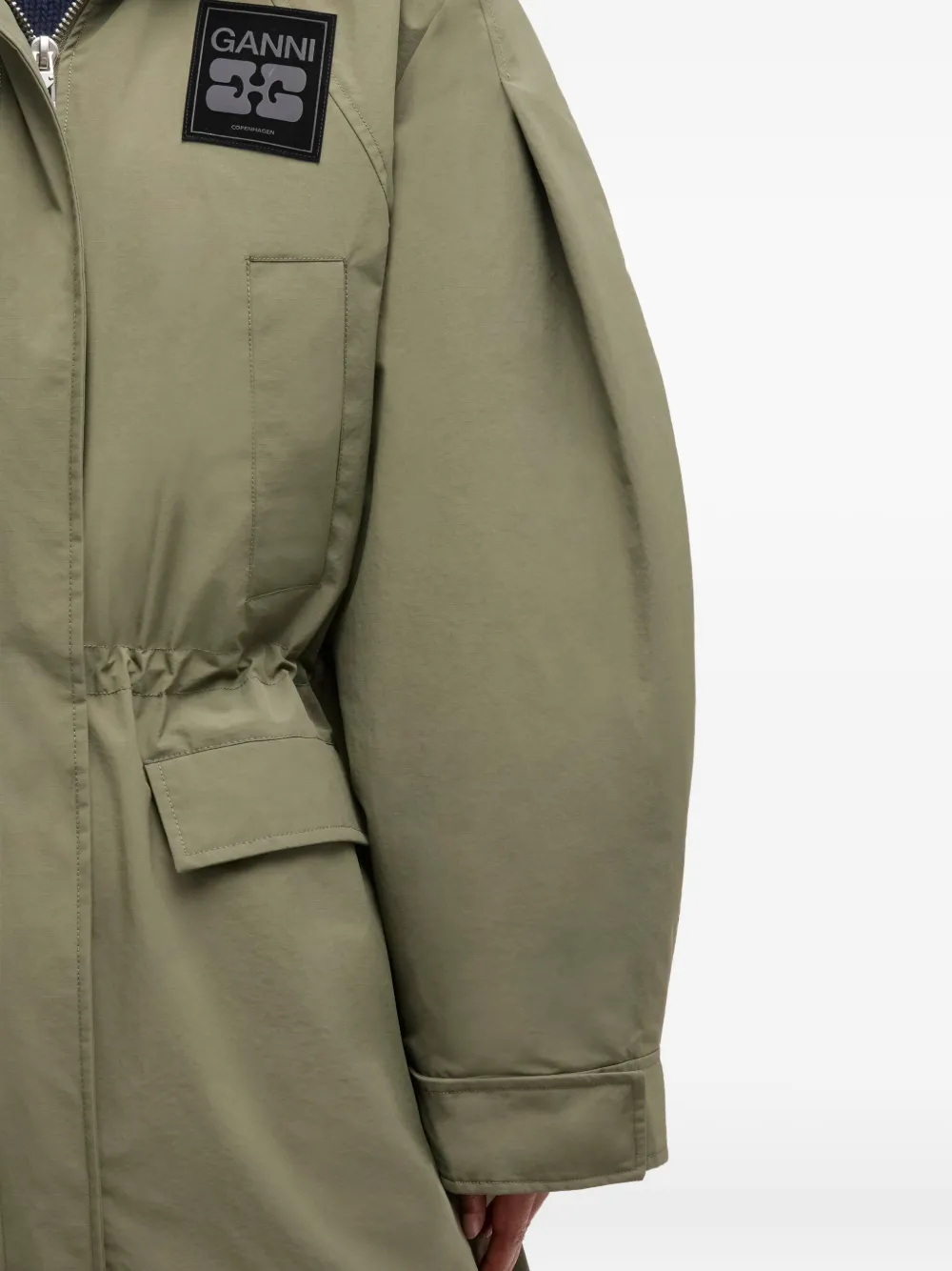 Ganni Military Green Nylon Down Jacket In Green