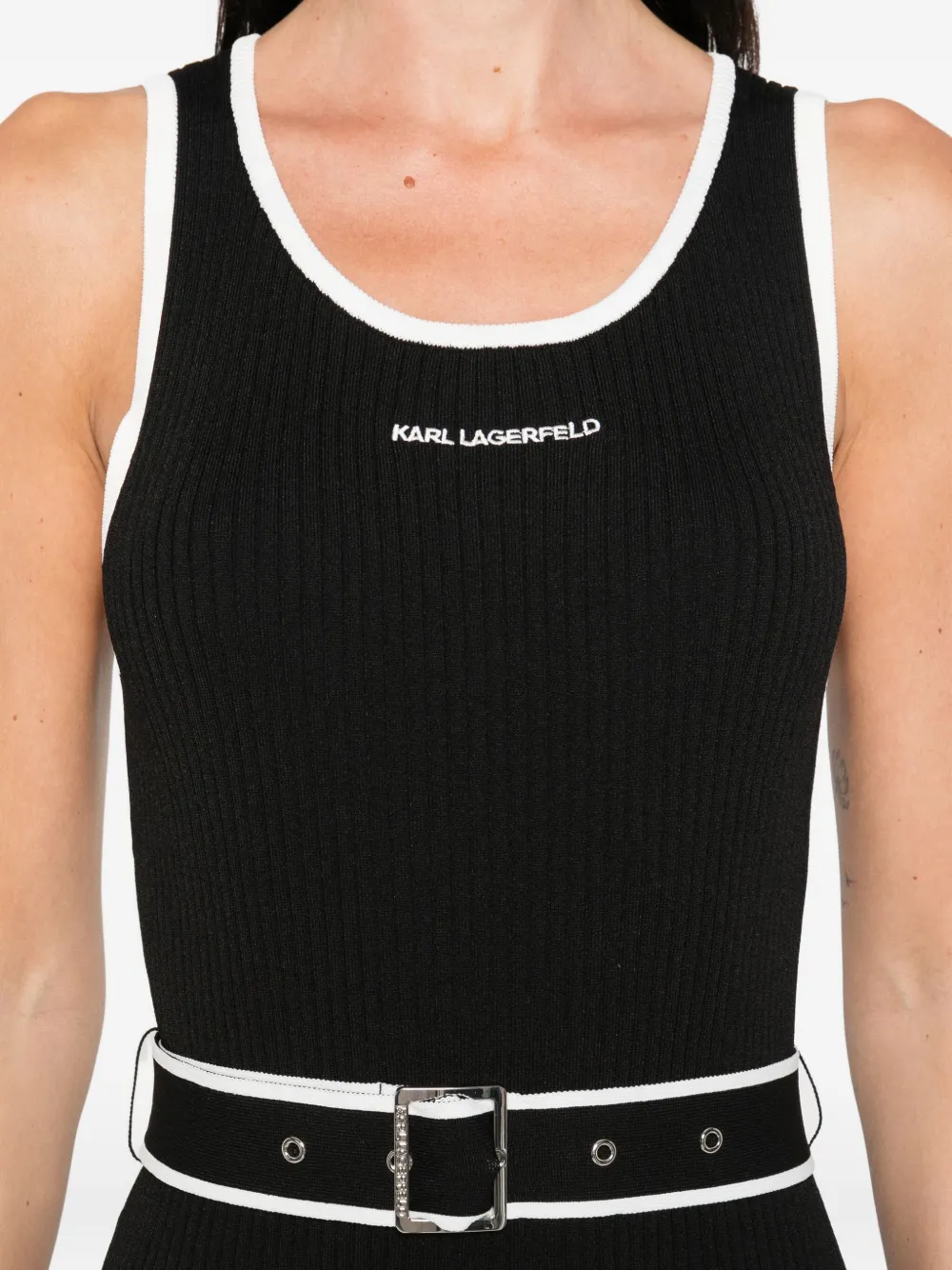 Karl Lagerfeld ribbed belt-detail dress Zwart