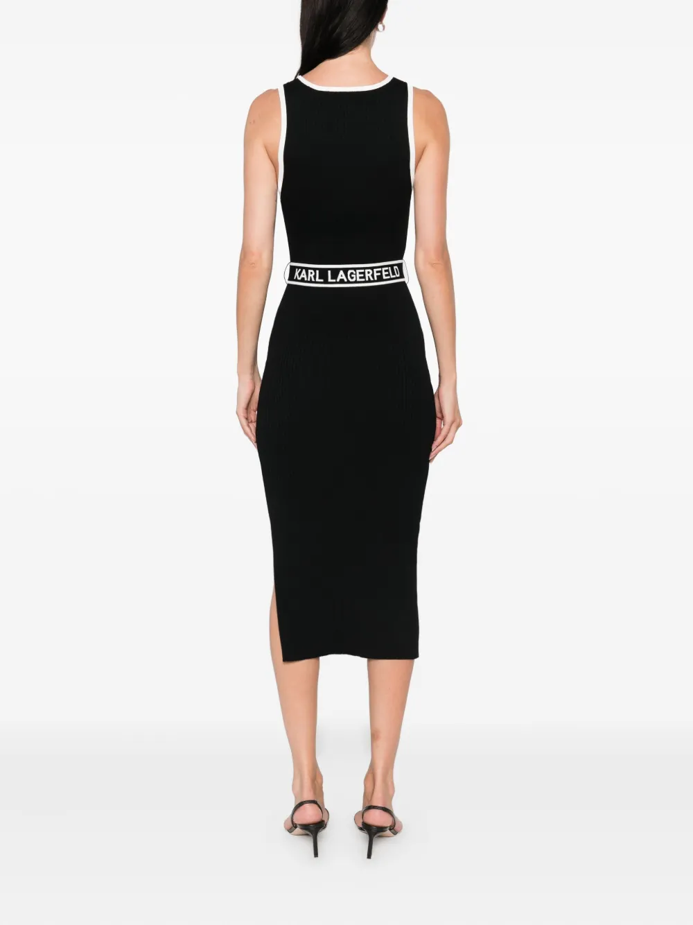 Karl Lagerfeld ribbed belt-detail dress Zwart