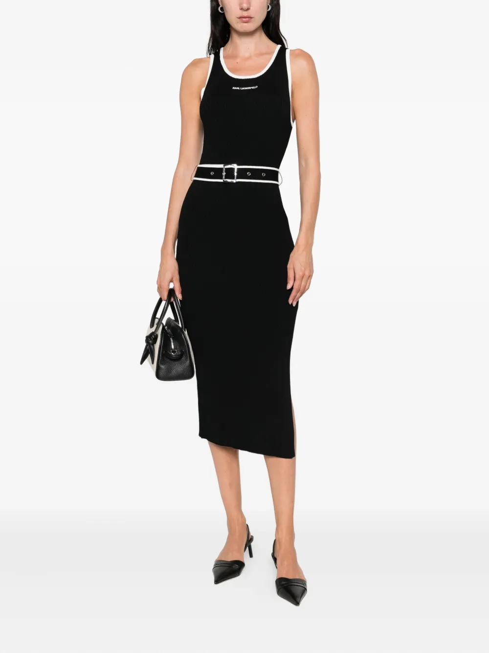 Karl Lagerfeld ribbed belt-detail dress Zwart