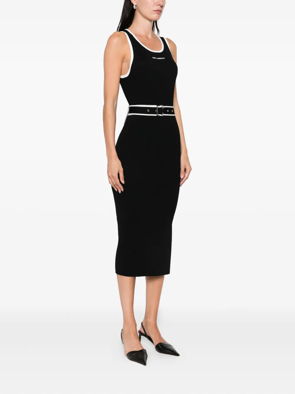 Karl Lagerfeld ribbed belt-detail dress Zwart