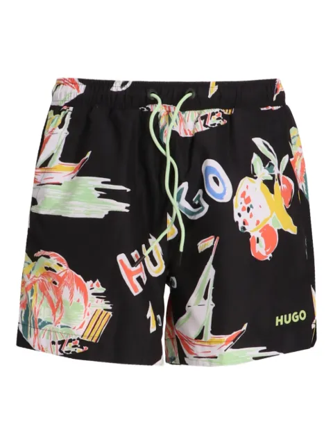 HUGO graphic-print swim shorts