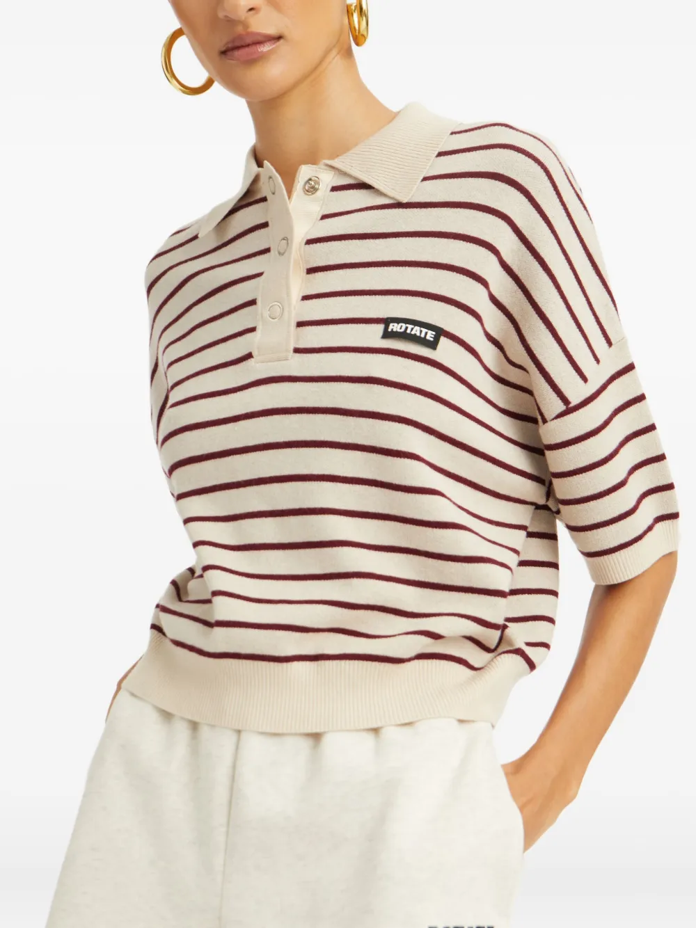 ROTATE BIRGER CHRISTENSEN striped polo top Beige
