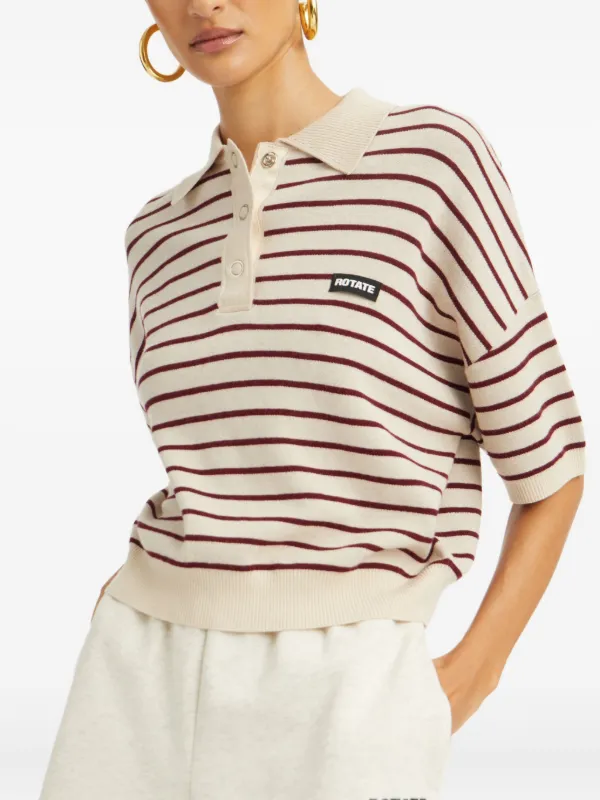 ROTATE BIRGER CHRISTENSEN Striped Polo Top | Neutrals | FARFETCH