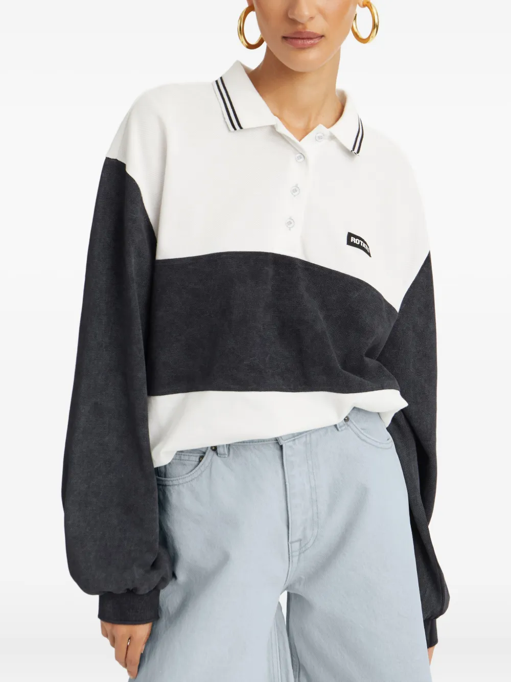 【関税&送料込】Rotate Birger Christensen Cotton Polo Long Sleeve T-shirt Bright White - ROTATE Birger Christensen