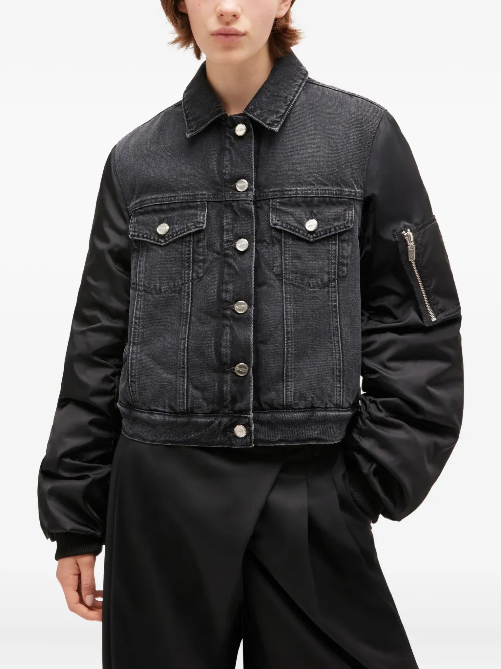 Ganni Buttoned Denim Jacket In Black