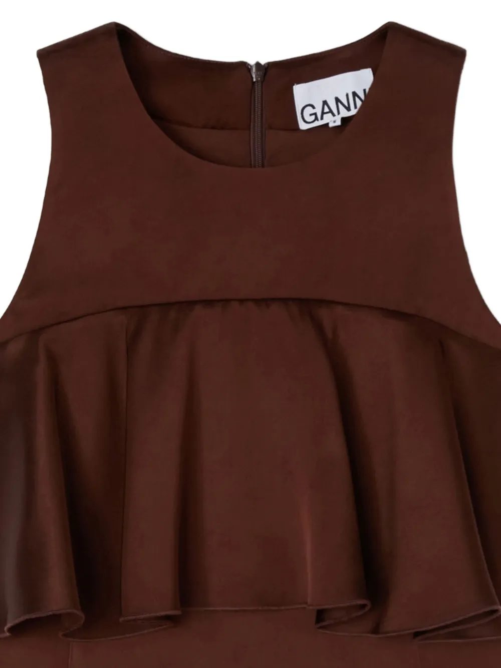 GANNI ruffled-satin top - Bruin
