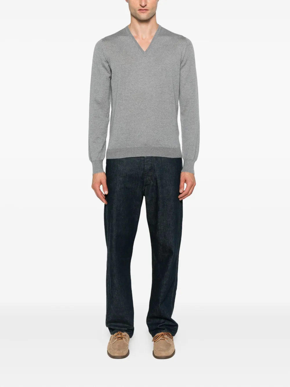 Gran Sasso Wollen sweater met V-hals - Grijs
