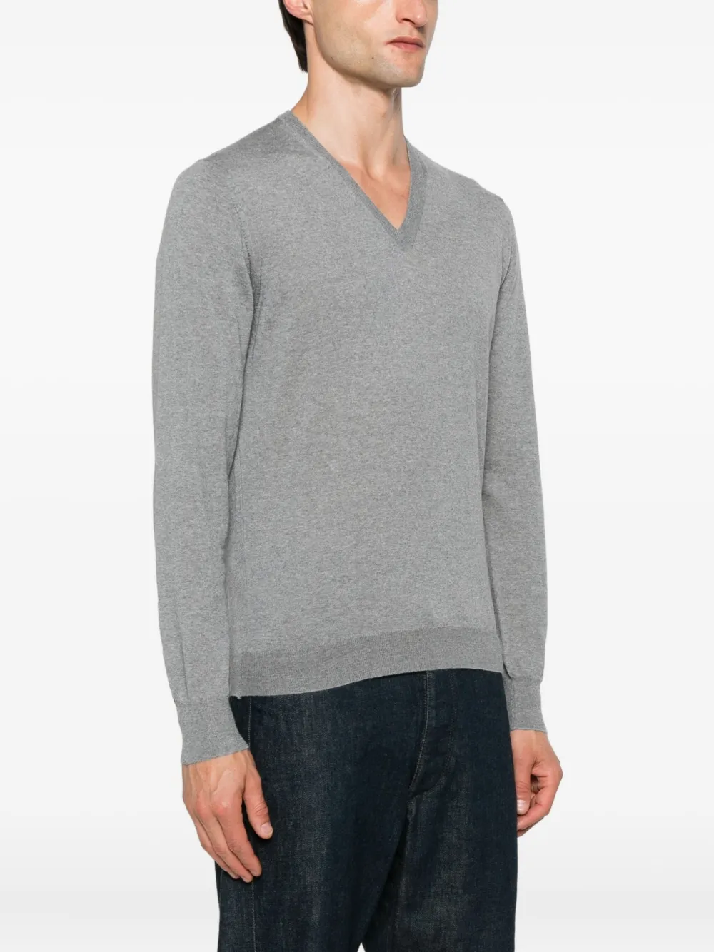 Gran Sasso V-neck Wool Sweater In Gray