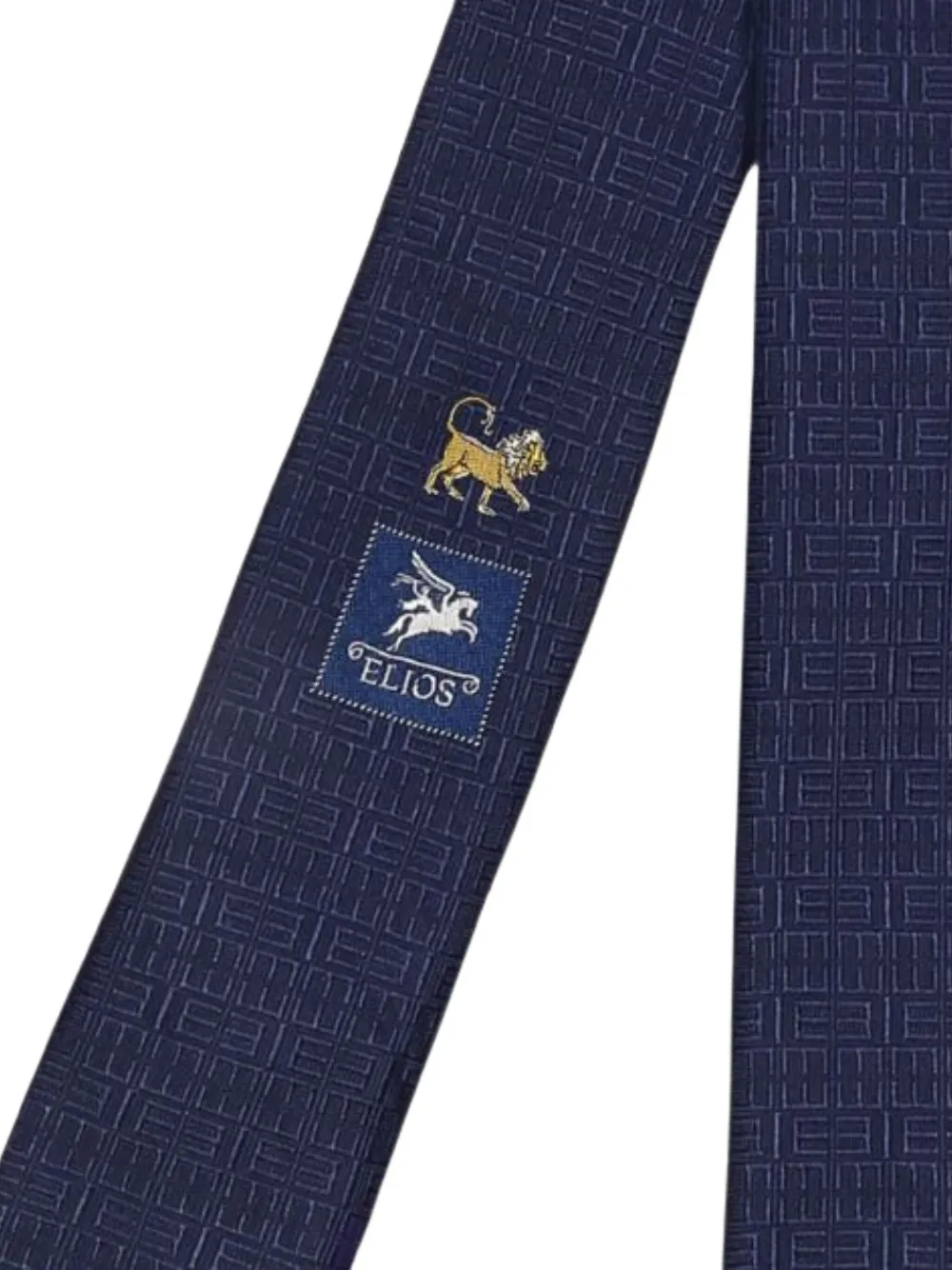 Elios Milano Stropdas met geometrisch patroon en leeuw Blauw