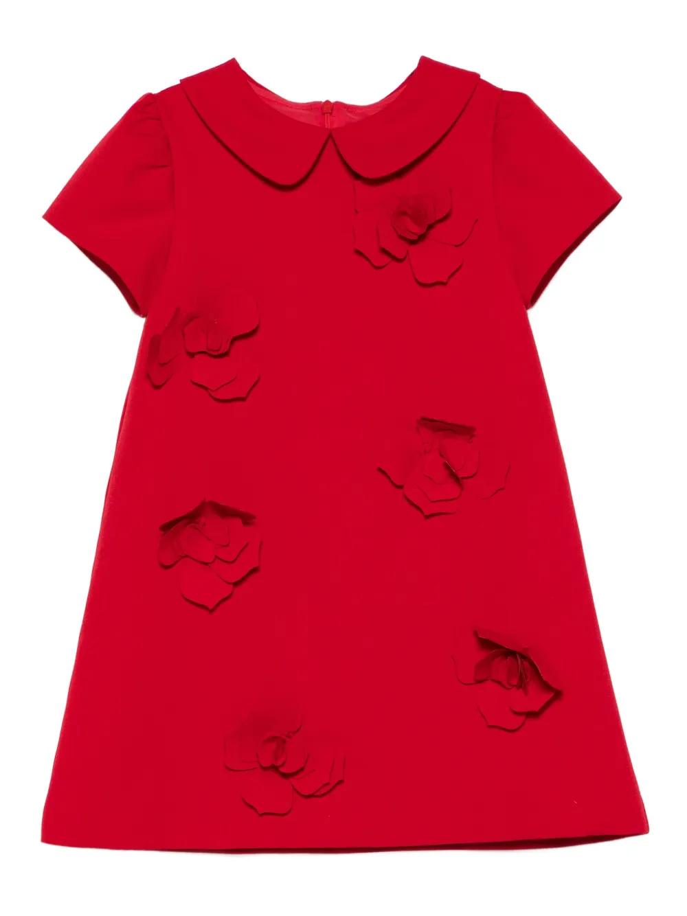 Patachou Peter-pan Collar Flower-appliqué Dress In Red