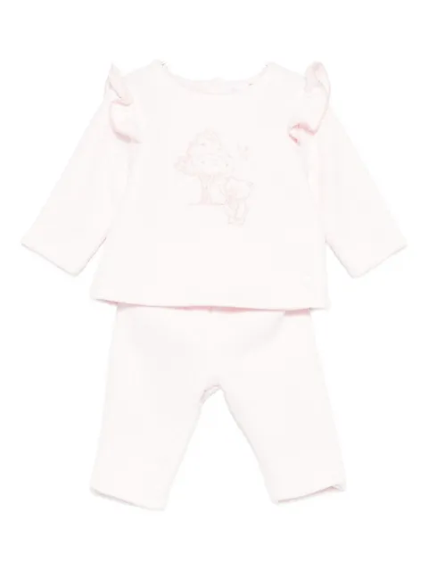 Patachou embroidered-bear ruffled-details trousers (set of two)
