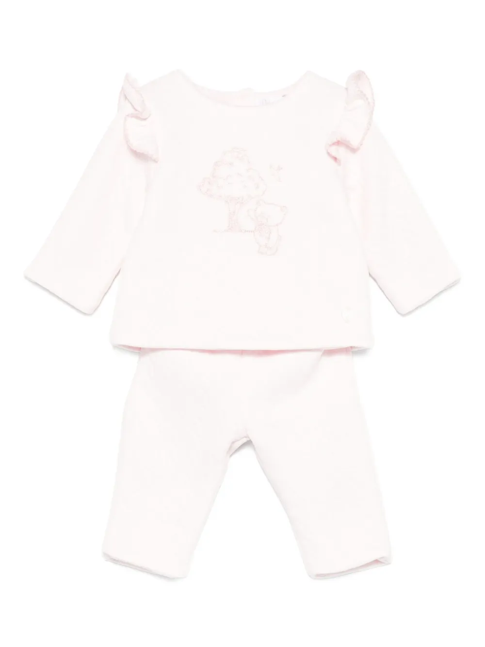 Patachou Embroidered-bear Ruffled-details Trousers (set Of Two) In Pink
