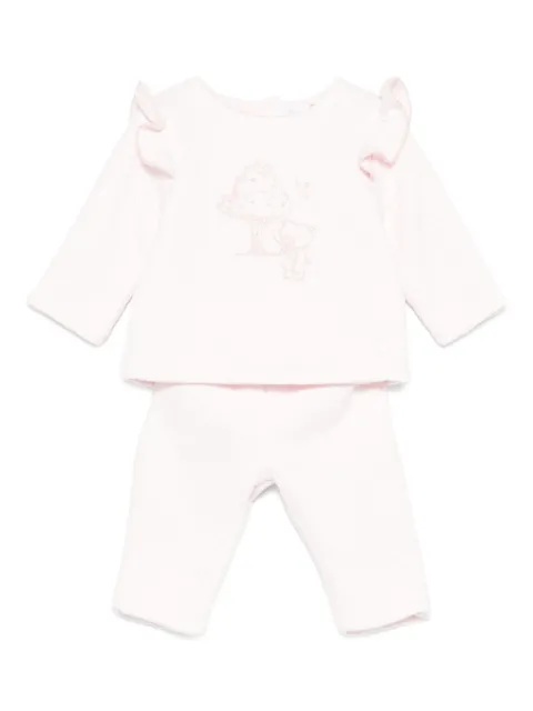 Patachou embroidered-bear ruffled-details trousers (set of two)