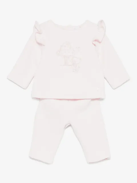 Patachou embroidered-bear ruffled-details trousers (set of two)