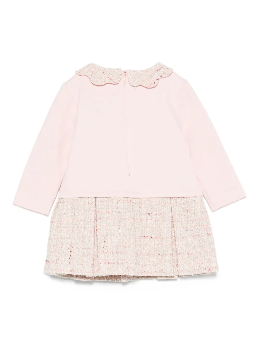 Patachou Tweed-collar Pleated Dress In Pink