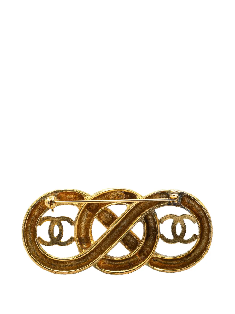 Pre-owned Chanel 1995 Gold Plated Infinity Cc Brooch Costume Brooch