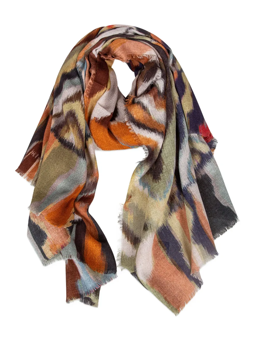 GAYNOR BONGARD abstract-print fringed scarf Oranje
