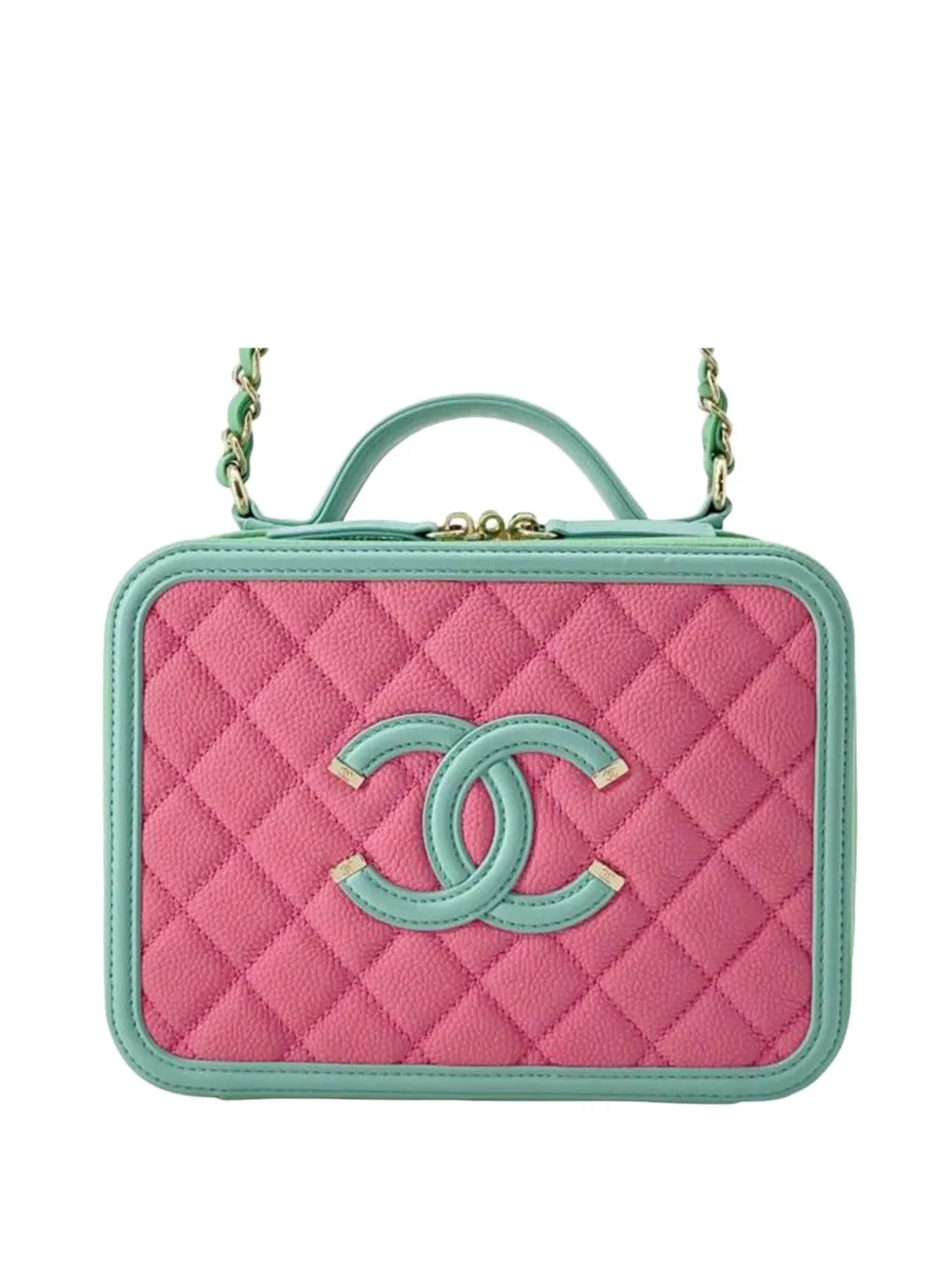 CHANEL Pre-Owned 2019 ミディアム トリコロール キャビア ココマーク フィリグリー バニティケース サッチェルバッグ CHANEL Pre-Owned 2019 ミディアム トリコロール キャビア ココマーク フィリグリー バニティケース サッチェルバッグ