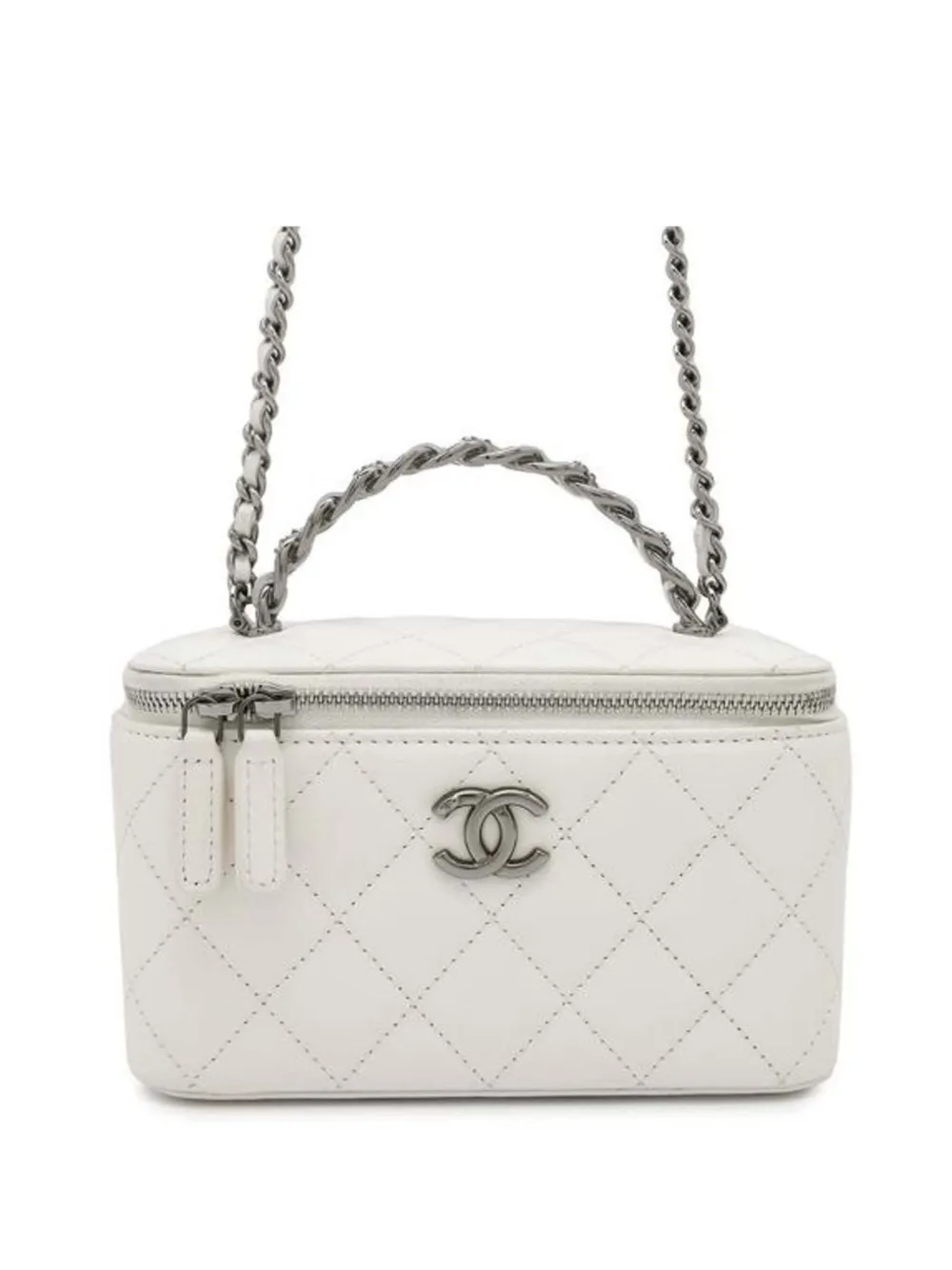 CHANEL Pre-Owned 2021-2025 CC Quilted Lambskin Chain Top Handle vanity bag | White | Image 1