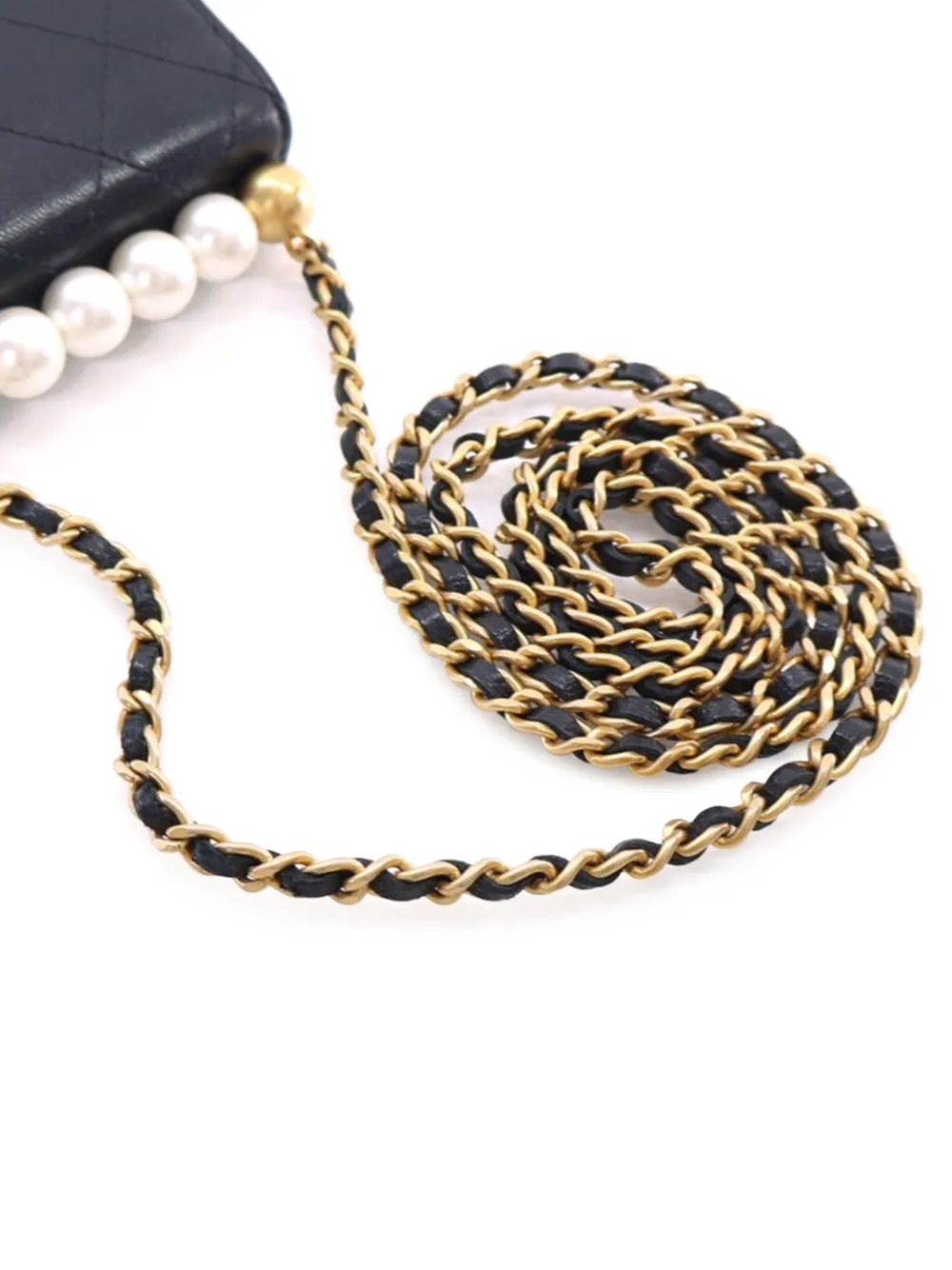 Pre-owned Chanel 2019 Mini Goatskin Chic Pearls Clutch On Chain Crossbody Bag In Black