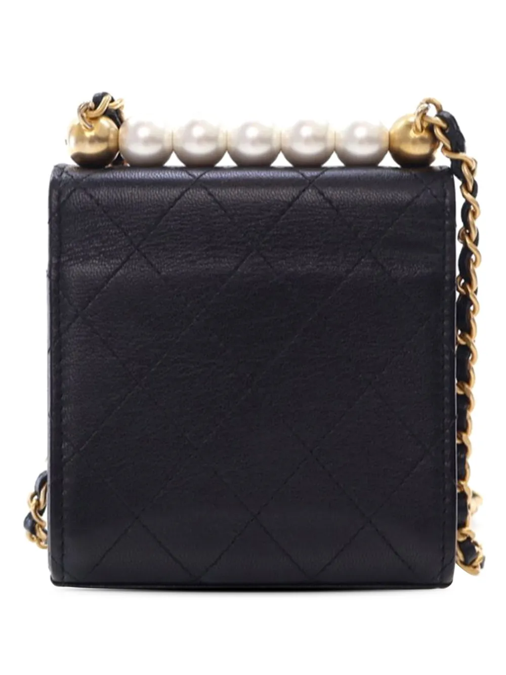 Pre-owned Chanel 2019 Mini Goatskin Chic Pearls Clutch On Chain Crossbody Bag In Black