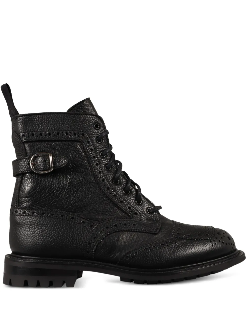 Tricker's buckle-strap brogue combat boots Zwart