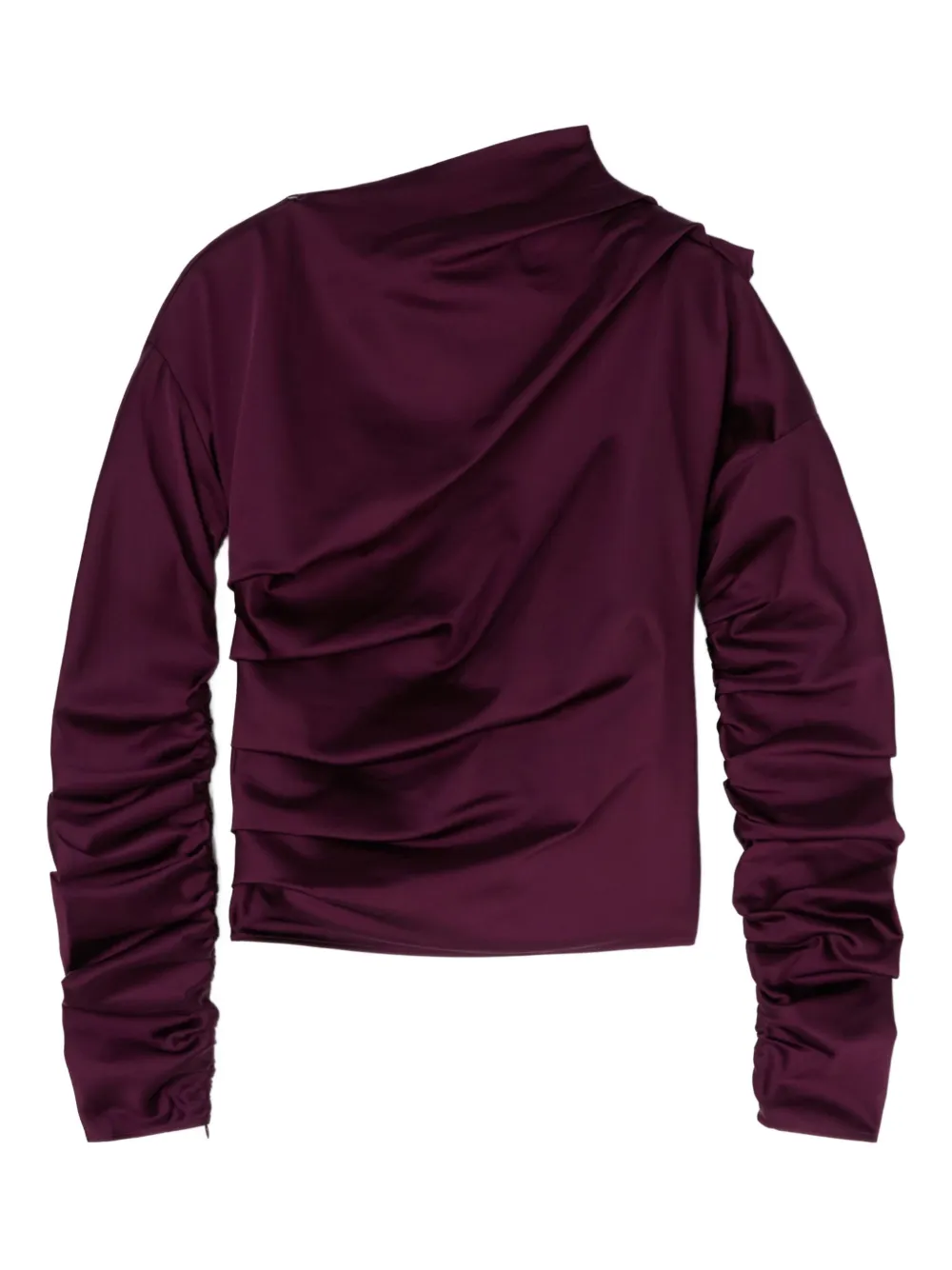 Ganni Satin Blouse With Draped Detail And High Neck In Purple