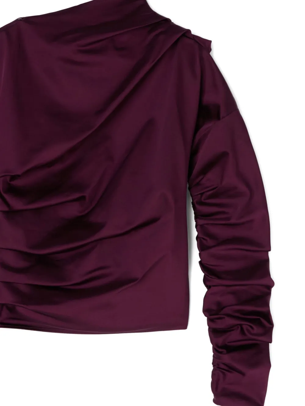 Ganni Satin Blouse With Draped Detail And High Neck In Purple