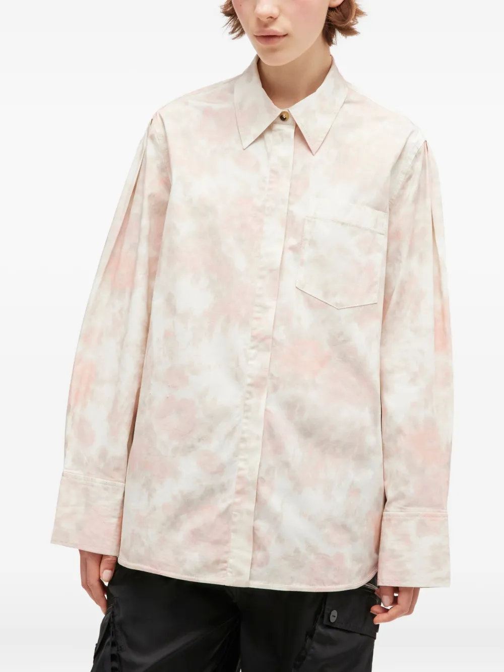 GANNI Katoenen shirt met ruches - Beige