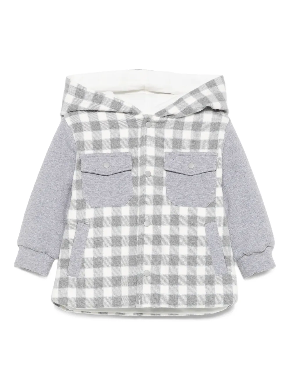 Patachou Babies' Hooded Check-pattern Padded Jacket In Gray