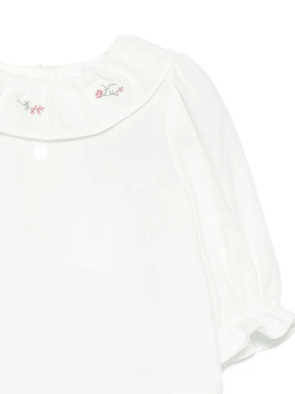 Patachou Embroidered Ruffled Blouse In White