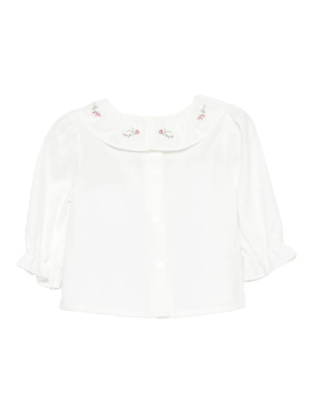 Patachou Embroidered Ruffled Blouse In White